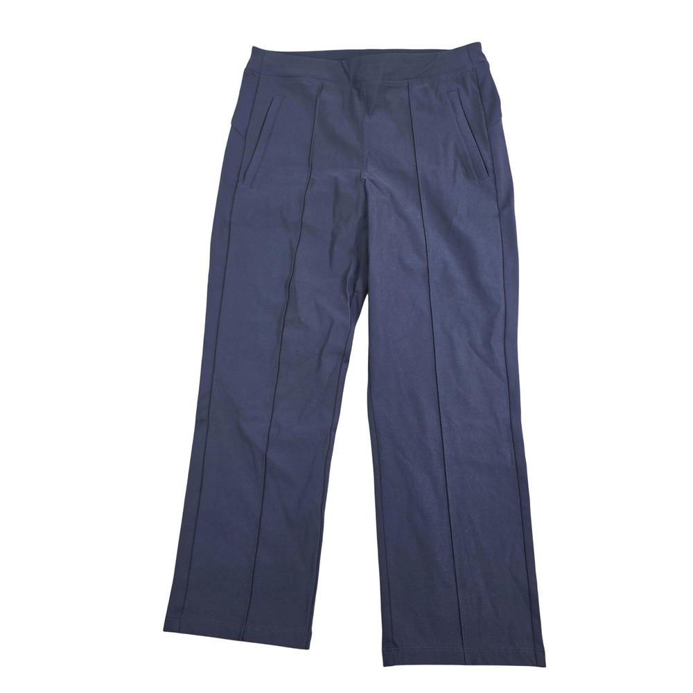 Athleta Headlands Hybrid Trek Pant Women 8P Navy Blue Pintuck Zip Pockets Active
